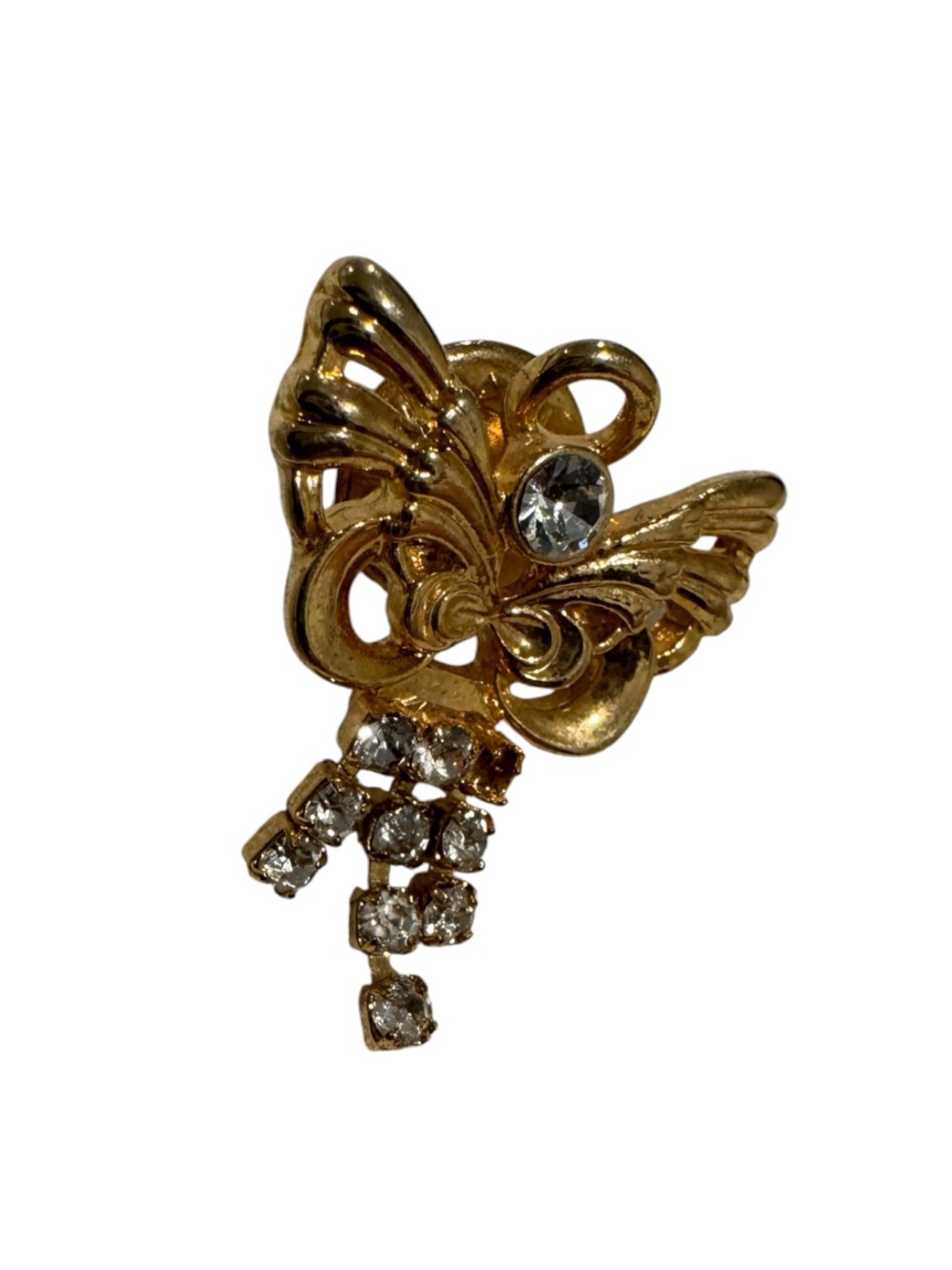Gold Butterfly Crystal Drop Fashion Brooch - Women Jewelry